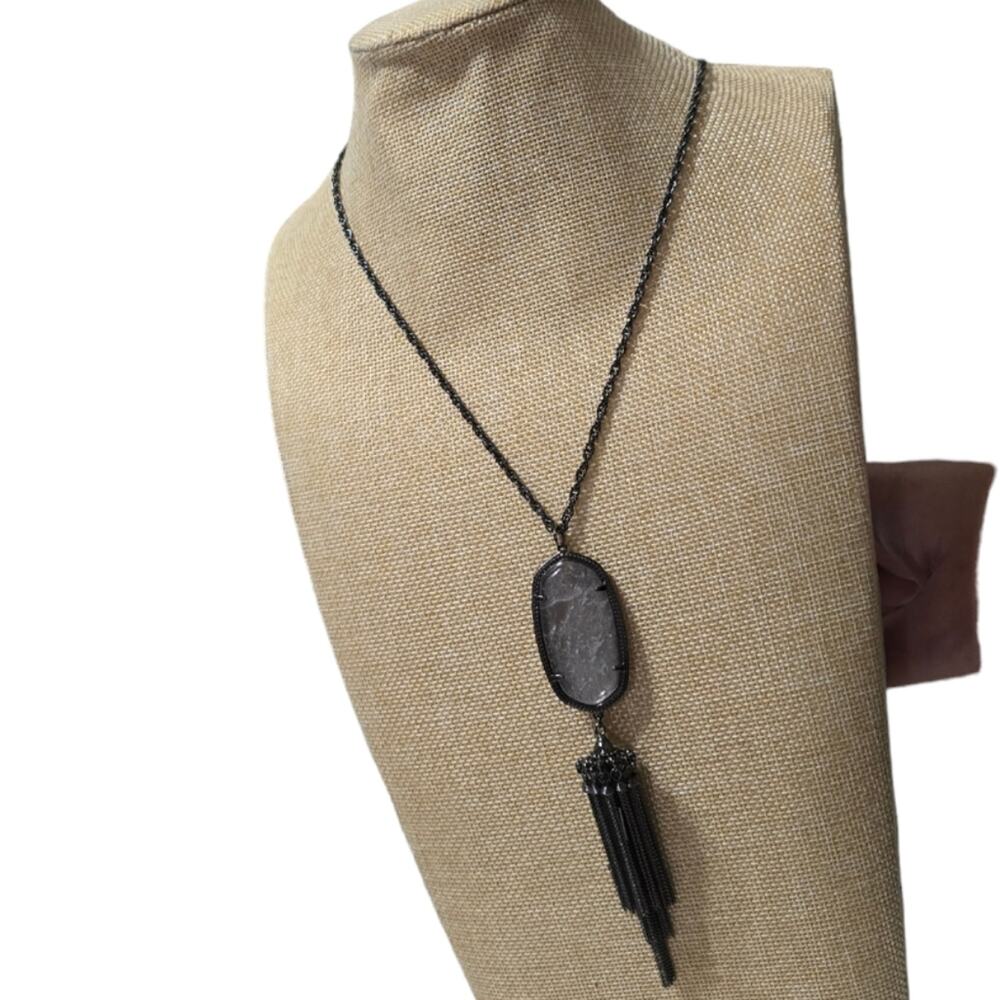 Kendra Scott Rose Gunmetal and Mirror Rock Rayne‎ long Tassel Necklace - Picture 4 of 9